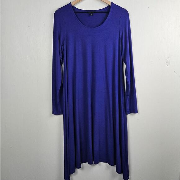 Eileen Fisher Scoop Neck Jersey Knit Knee Length‎ Dress M Blue Half Sleeve - Picture 1 of 9